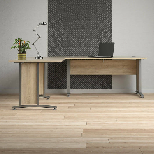 Scrivania Tanya, Scrittoio multiuso, Tavolo per ufficio porta PC, Piano di lavoro, 230x200 h75 cm, Grigio e Quercia