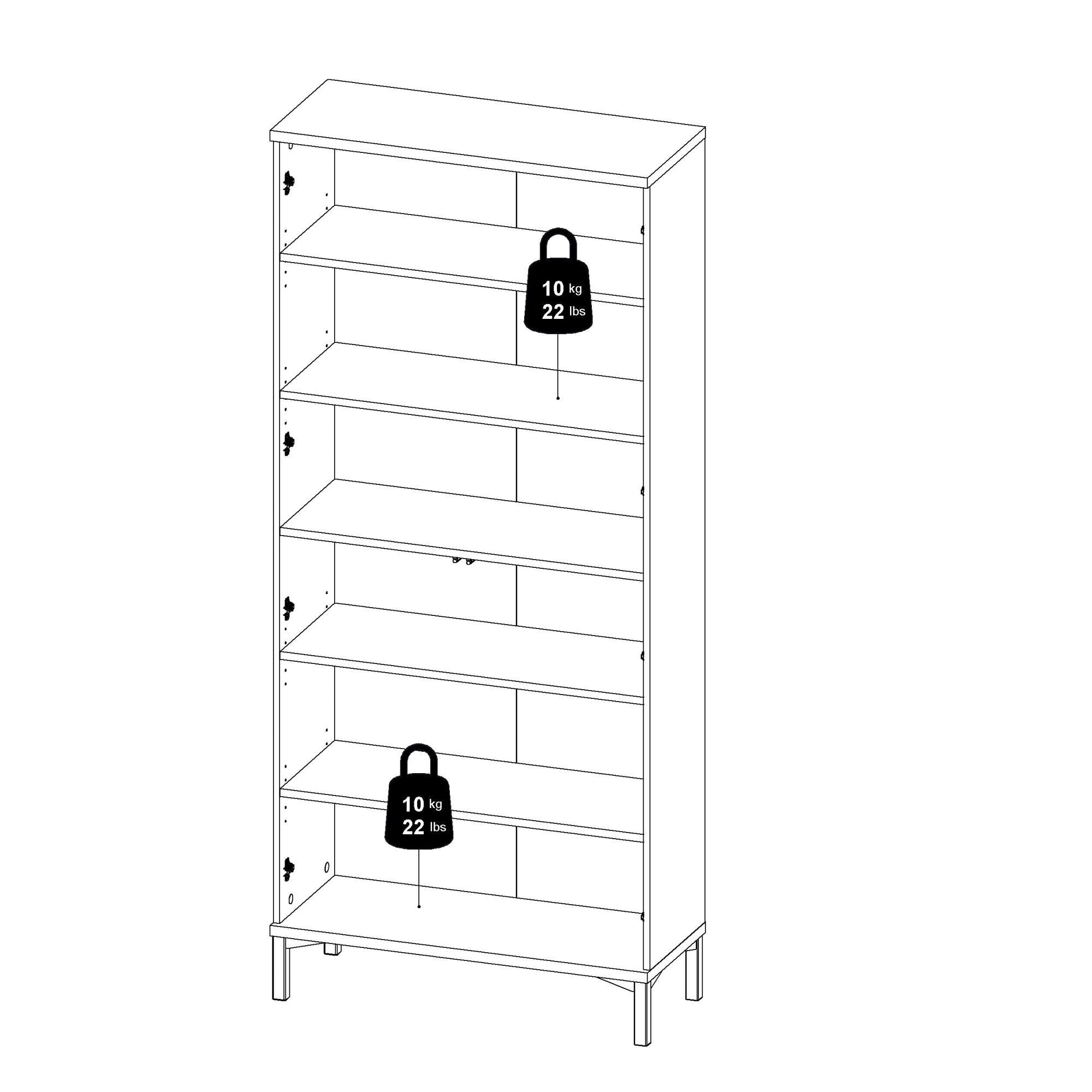 Vetrina Hudhud, Credenza espositiva, Vetrinetta multiuso, Madia da soggiorno, 89x36 h203 cm, Bianco e Quercia