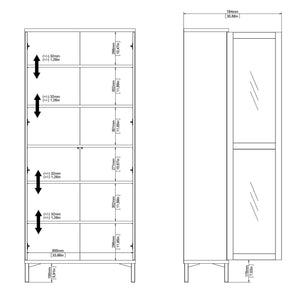 Vetrina Hudhud, Credenza espositiva, Vetrinetta multiuso, Madia da soggiorno, 89x36 h203 cm, Bianco e Quercia