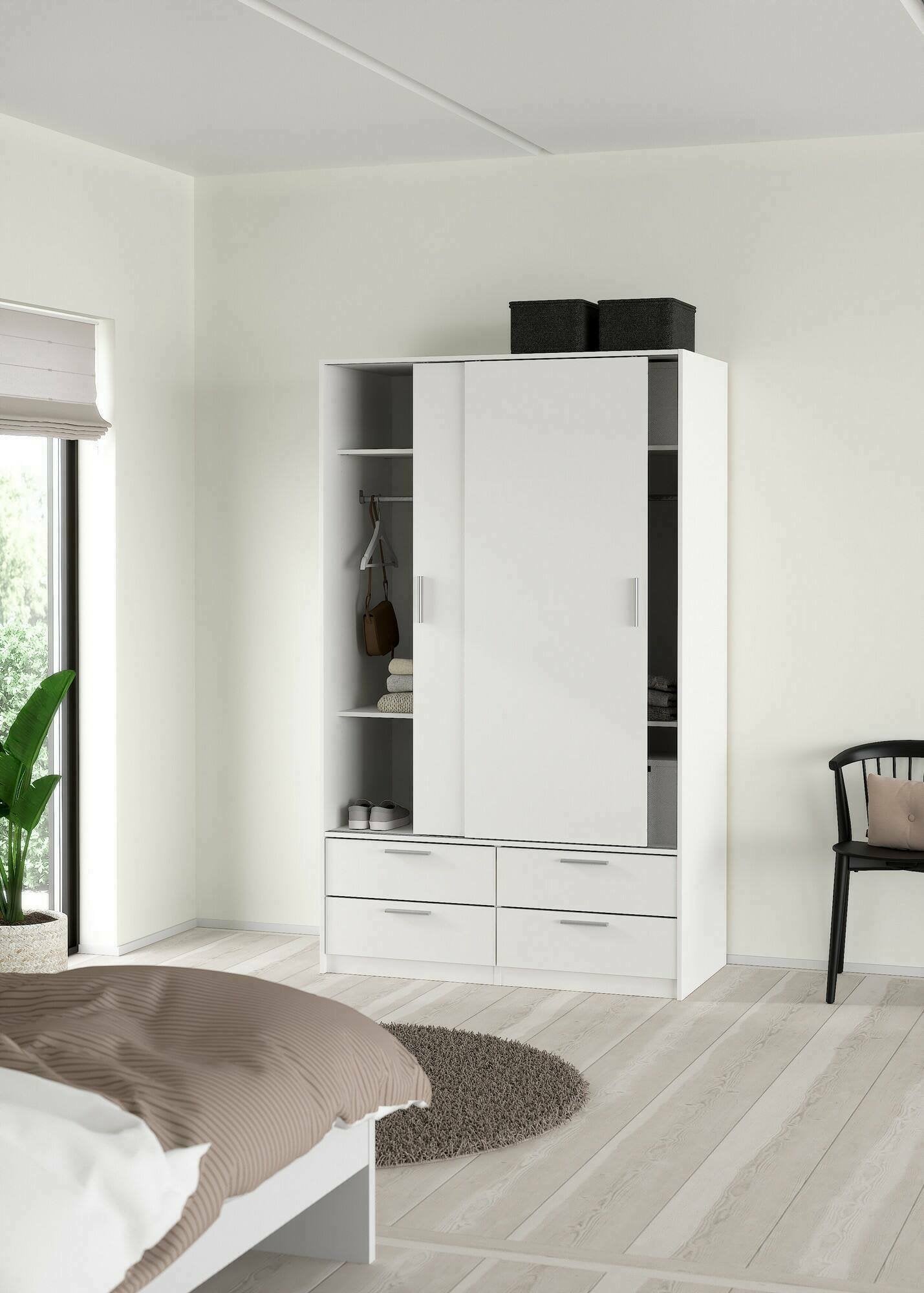 Guardaroba 2 ante Frediana, Mobile camera da letto, Cabina armadio portabiti, Armadio appendiabiti, 121x60 h200 cm, Bianco