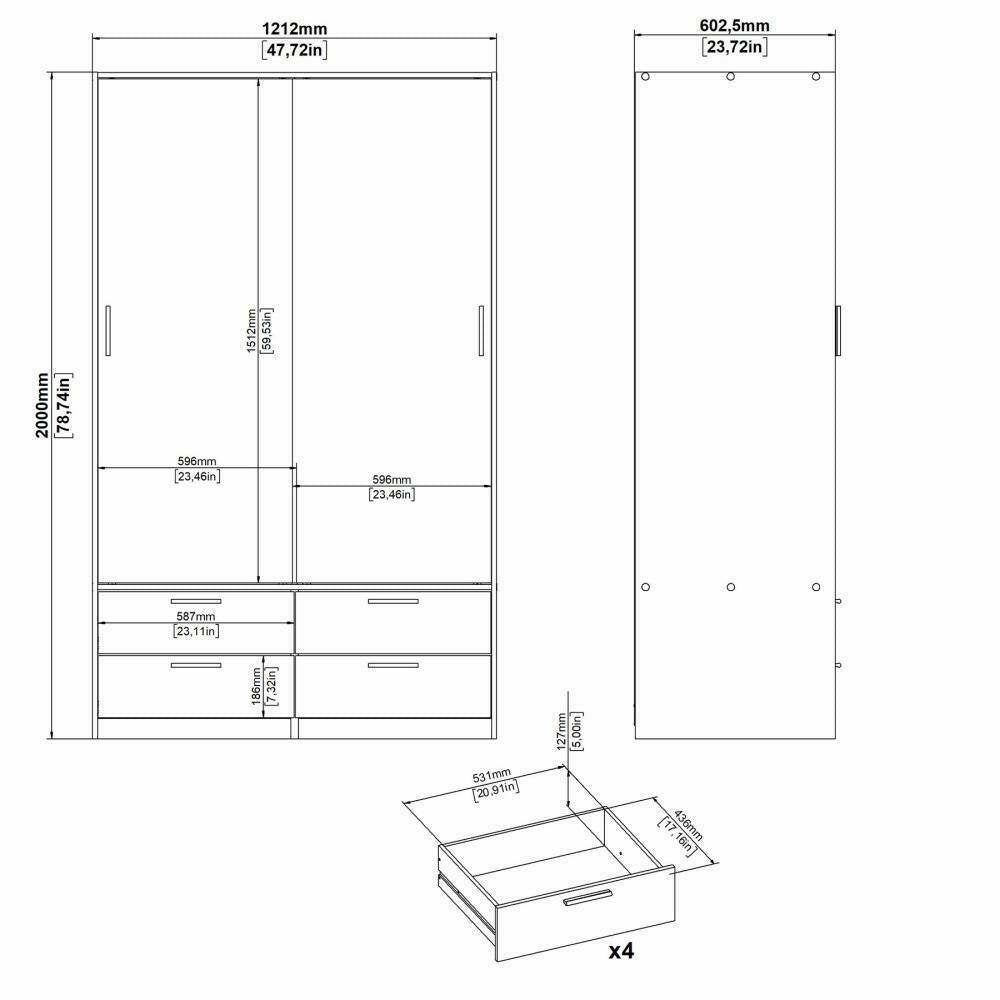 Guardaroba 2 ante Frediana, Mobile camera da letto, Cabina armadio portabiti, Armadio appendiabiti, 121x60 h200 cm, Bianco