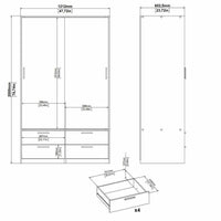 Guardaroba 2 ante Frediana, Mobile camera da letto, Cabina armadio portabiti, Armadio appendiabiti, 121x60 h200 cm, Bianco