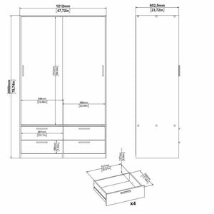 Guardaroba 2 ante Frediana, Mobile camera da letto, Cabina armadio portabiti, Armadio appendiabiti, 121x60 h200 cm, Bianco