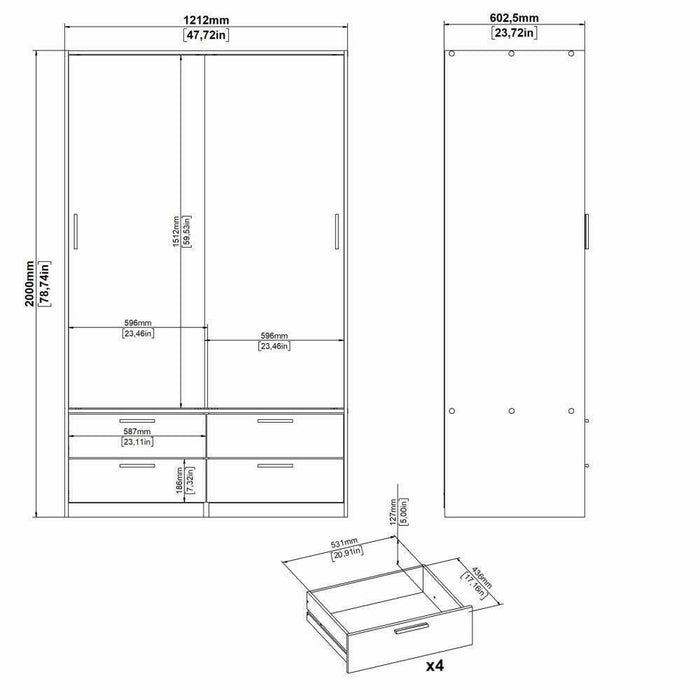 Guardaroba 2 ante Frediana, Mobile camera da letto, Cabina armadio portabiti, Armadio appendiabiti, 121x60 h200 cm, Bianco