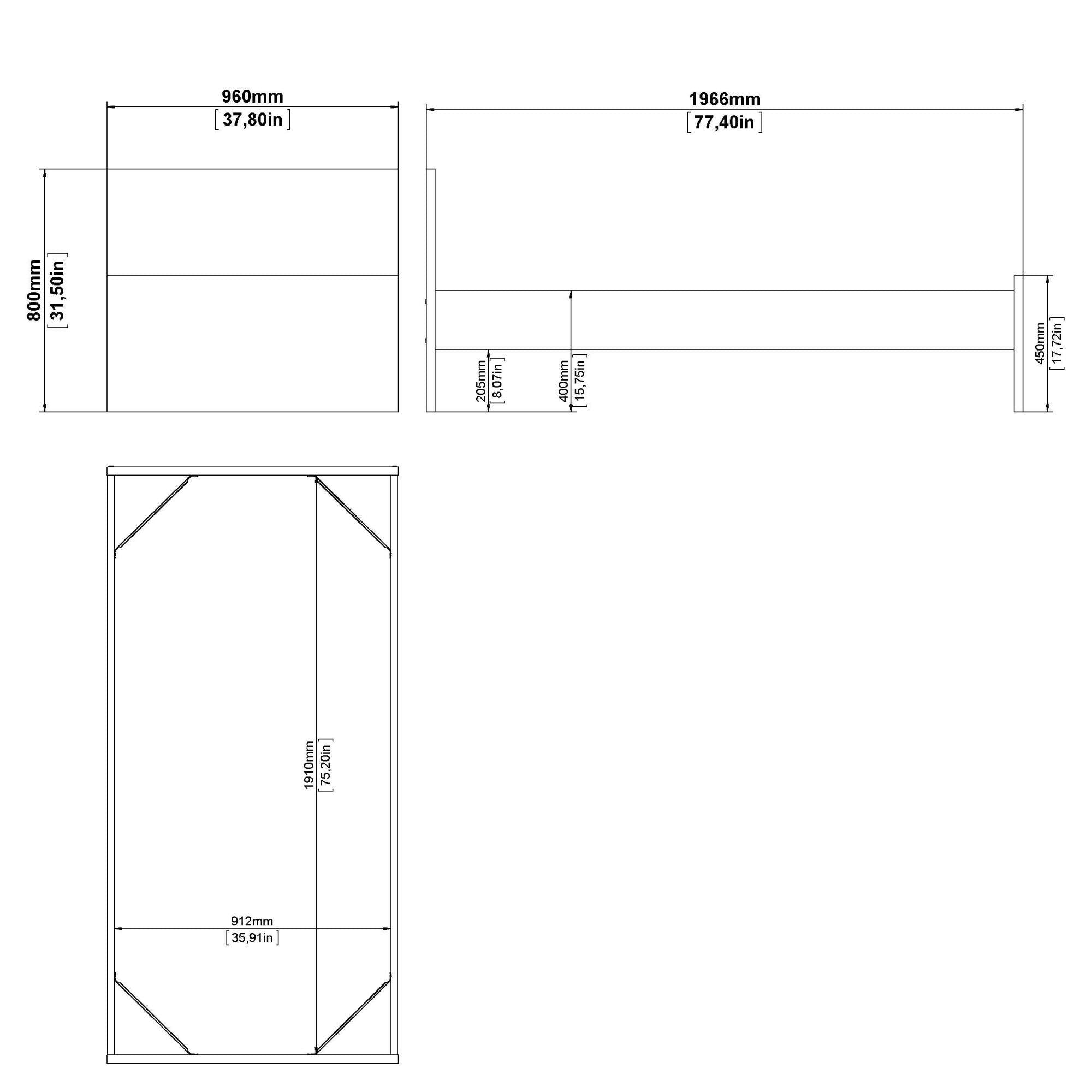 Letto singolo Assar, Sommier per camera da letto, Giroletto per stanza, Struttura porta materasso, 197x96 h80 cm, Nero