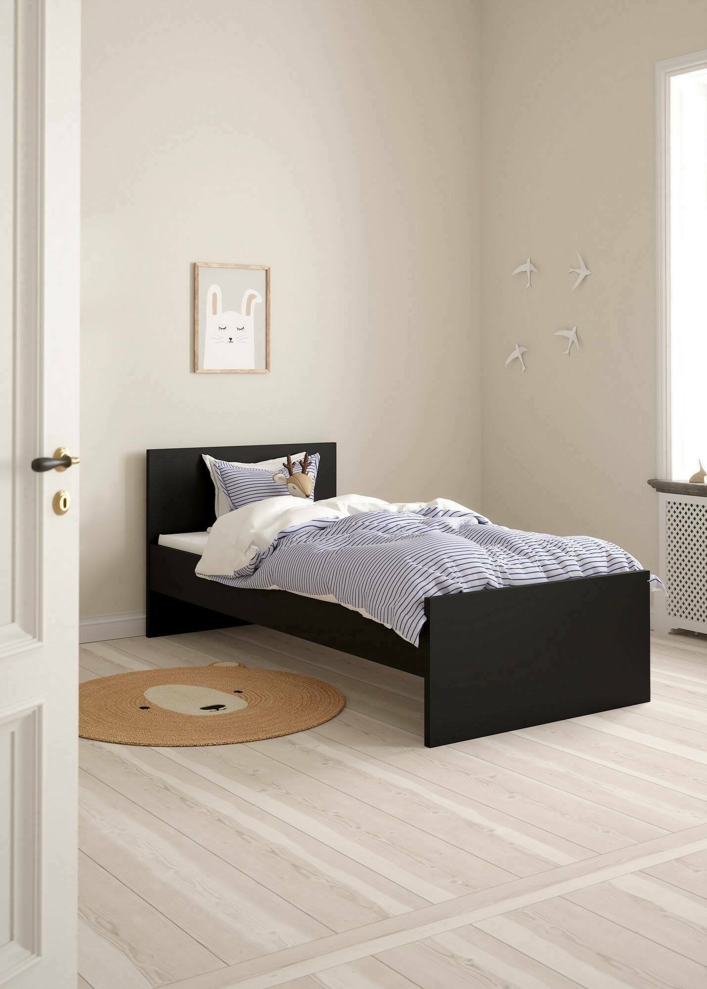 Letto singolo Assar, Sommier per camera da letto, Giroletto per stanza, Struttura porta materasso, 197x96 h80 cm, Nero