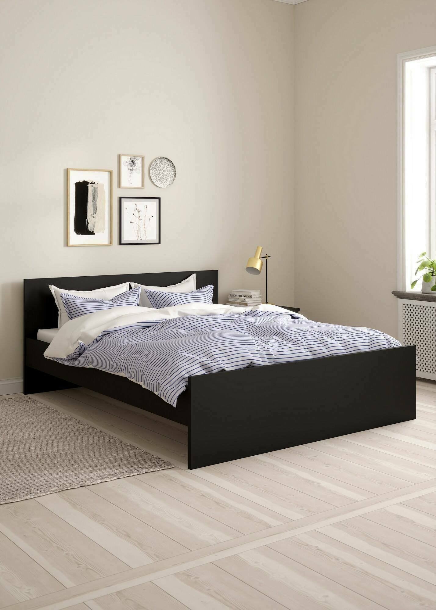 Letto matrimoniale Kaitak, Sommier per camera da letto, Giroletto per stanza, Struttura porta materasso, 207x166 h80 cm, Nero