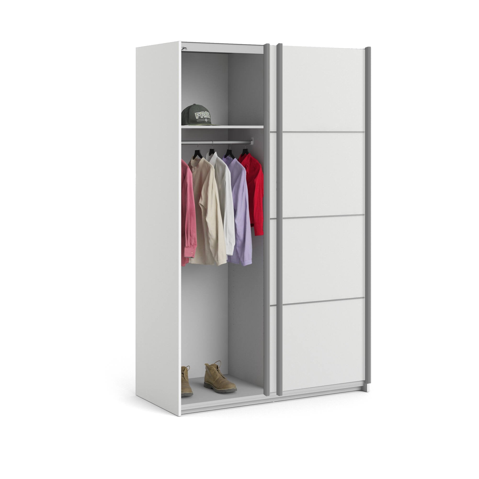 Guardaroba 2 ante NancyWake, Mobile camera da letto, Cabina armadio portabiti, Armadio appendiabiti, 122x64 h202 cm, Bianco