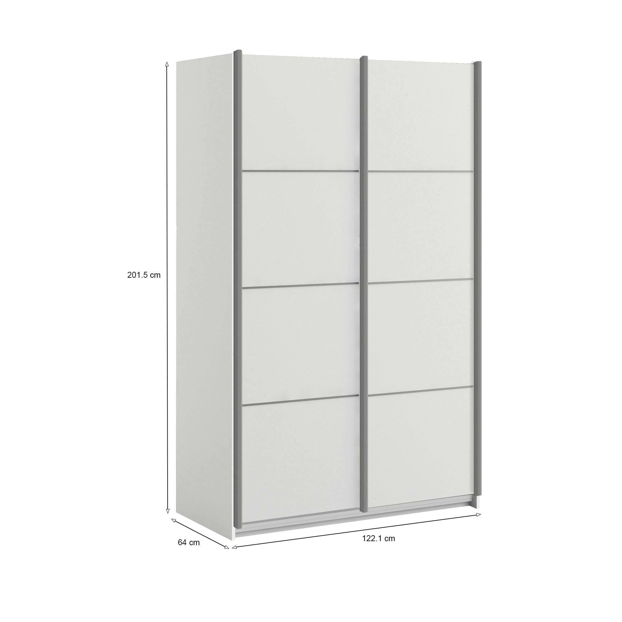 Guardaroba 2 ante NancyWake, Mobile camera da letto, Cabina armadio portabiti, Armadio appendiabiti, 122x64 h202 cm, Bianco