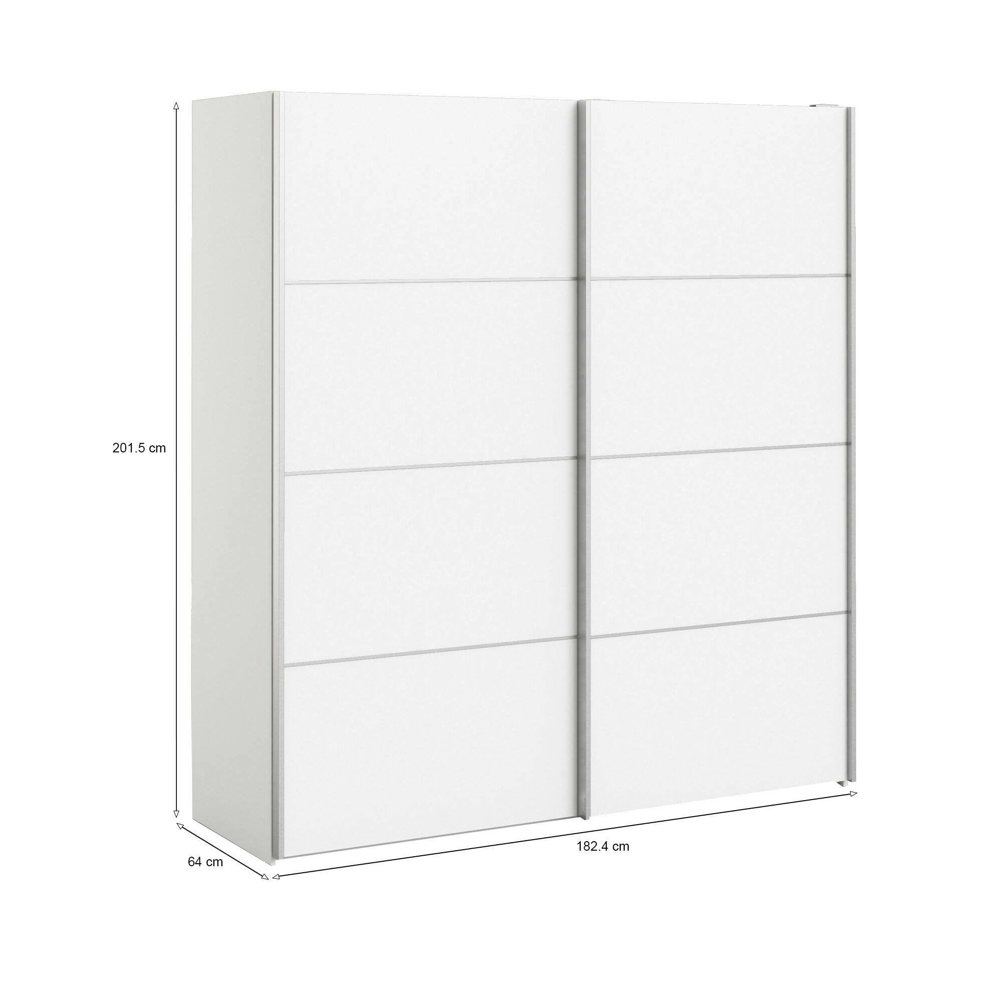 Guardaroba 2 ante Attilio, Mobile camera da letto, Cabina armadio portabiti, Armadio appendiabiti, 182x64 h202 cm, Bianco