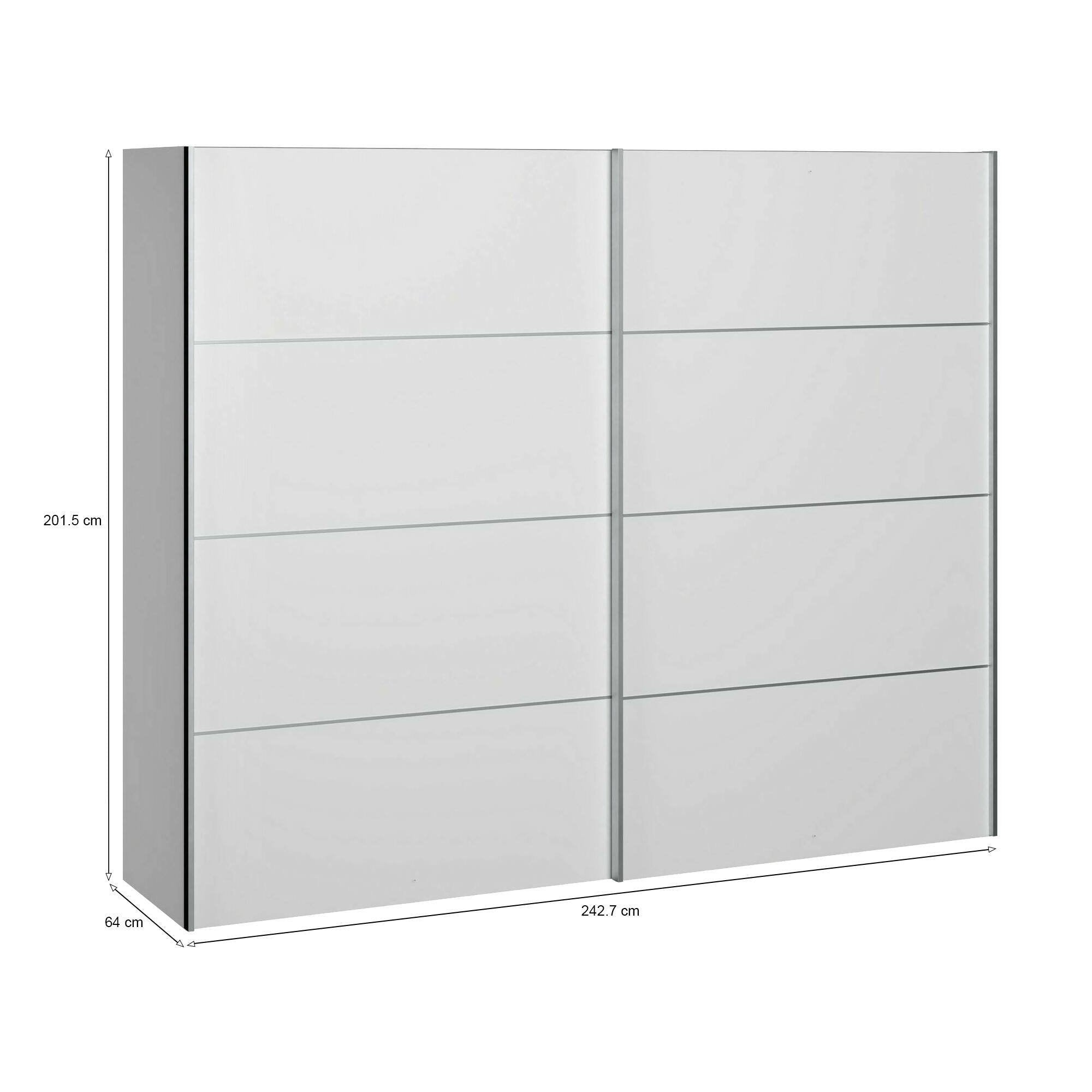 Guardaroba 2 ante Acerno, Mobile camera da letto, Cabina armadio portabiti, Armadio appendiabiti, 243x64 h202 cm, Bianco