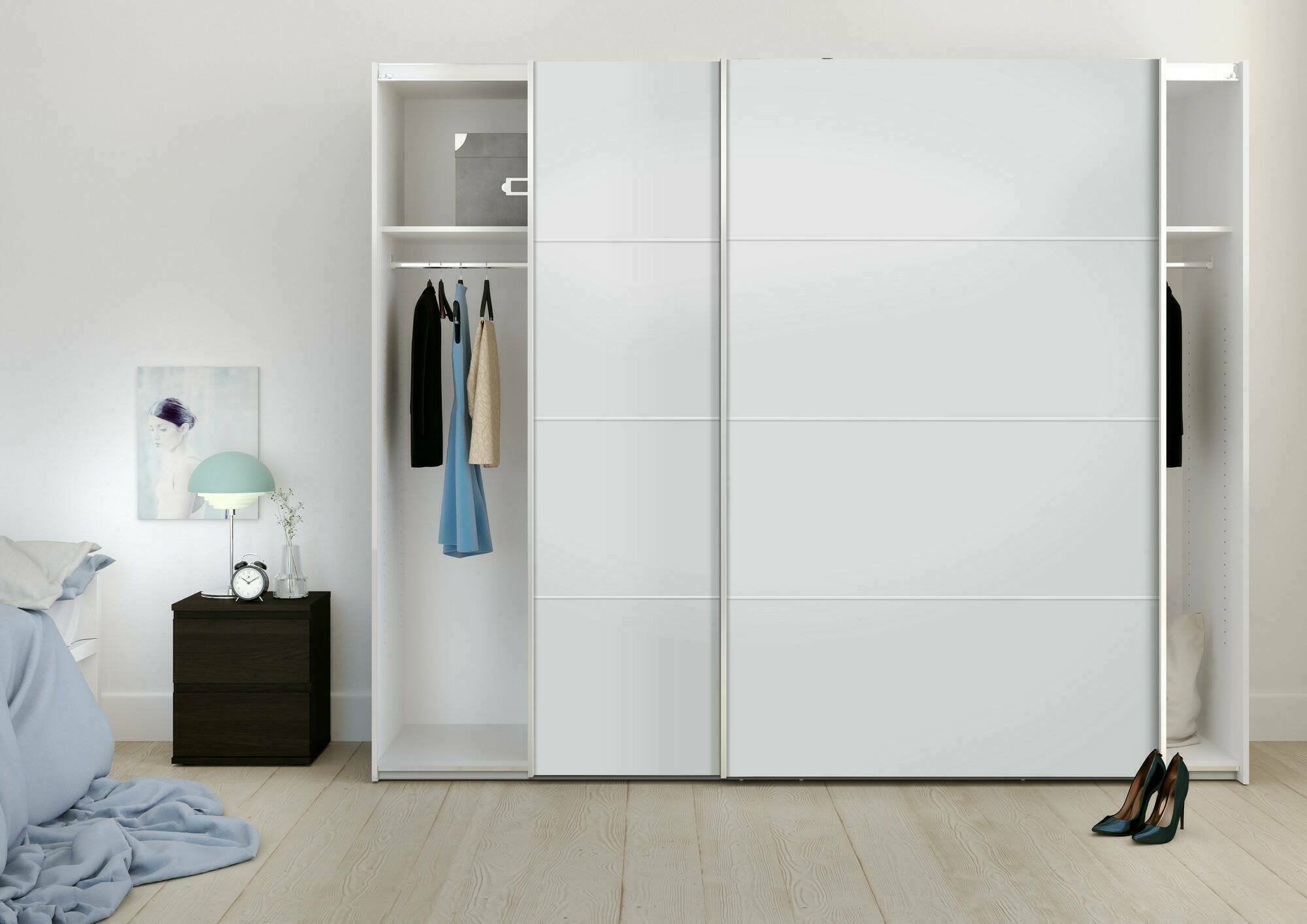 Guardaroba 2 ante Acerno, Mobile camera da letto, Cabina armadio portabiti, Armadio appendiabiti, 243x64 h202 cm, Bianco