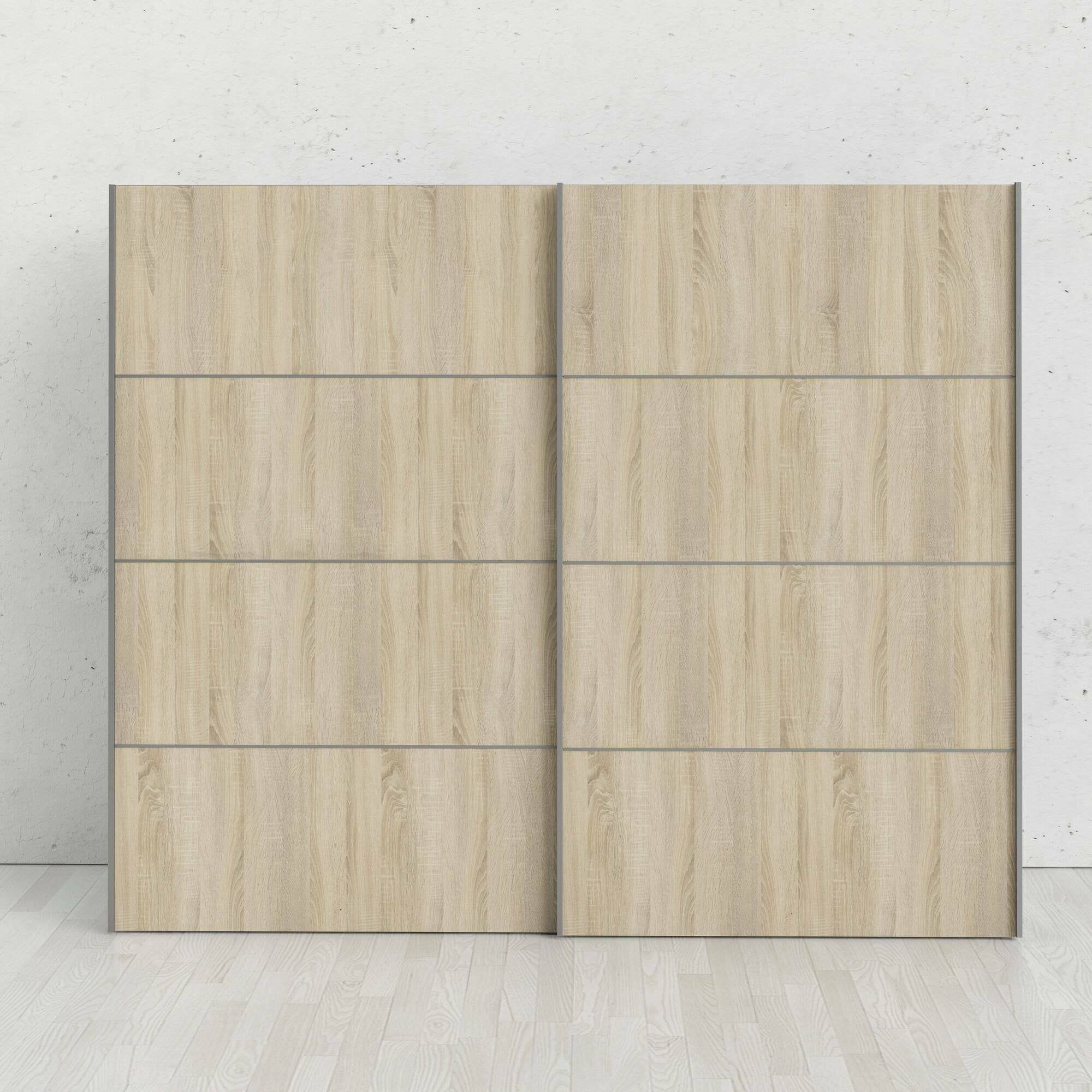 Guardaroba 2 ante Acerno, Mobile camera da letto, Cabina armadio portabiti, Armadio appendiabiti, 243x64 h202 cm, Bianco e Quercia