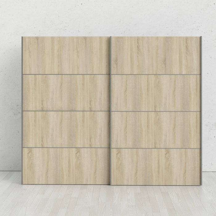 Guardaroba 2 ante Acerno, Mobile camera da letto, Cabina armadio portabiti, Armadio appendiabiti, 243x64 h202 cm, Bianco e Quercia