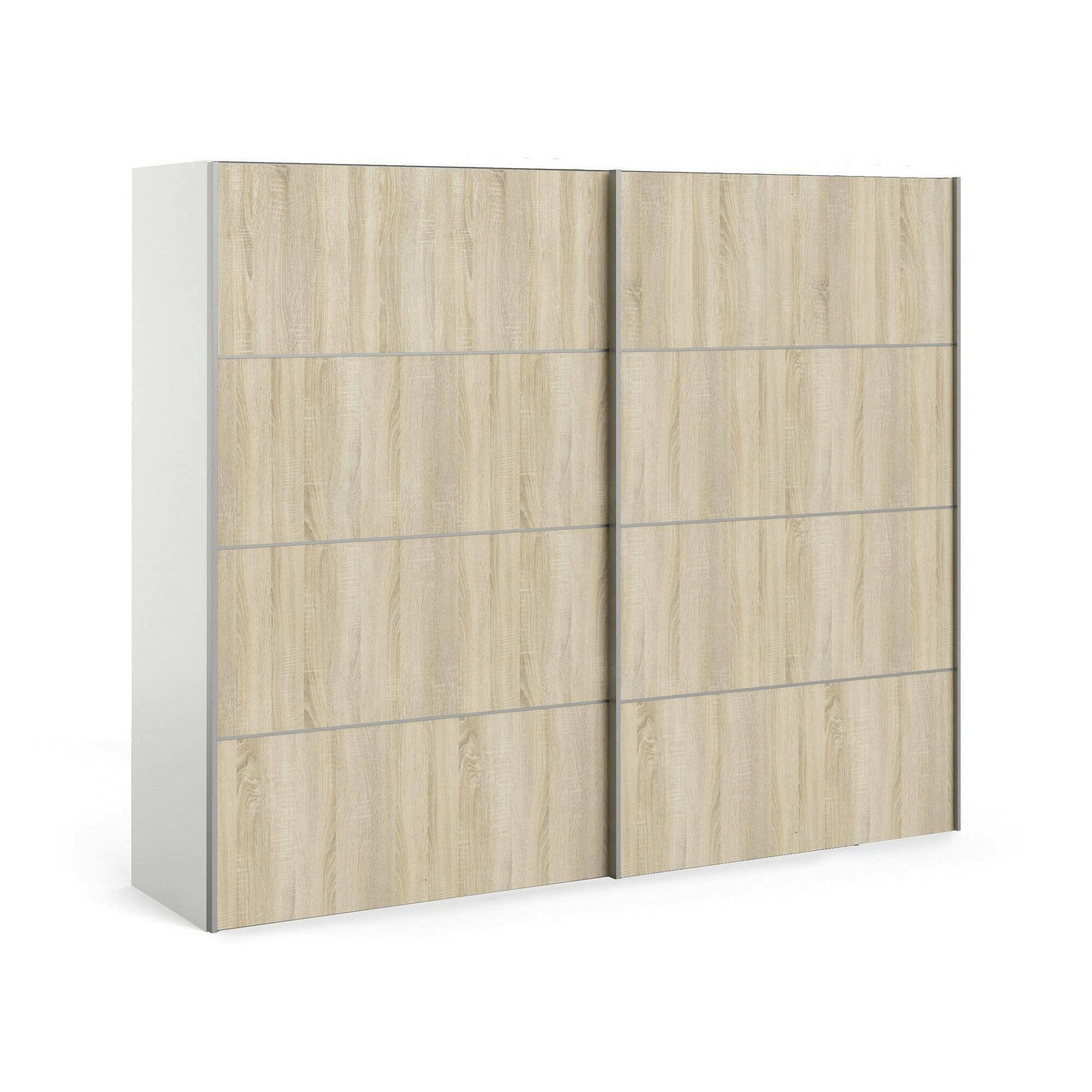 Guardaroba 2 ante Acerno, Mobile camera da letto, Cabina armadio portabiti, Armadio appendiabiti, 243x64 h202 cm, Bianco e Quercia