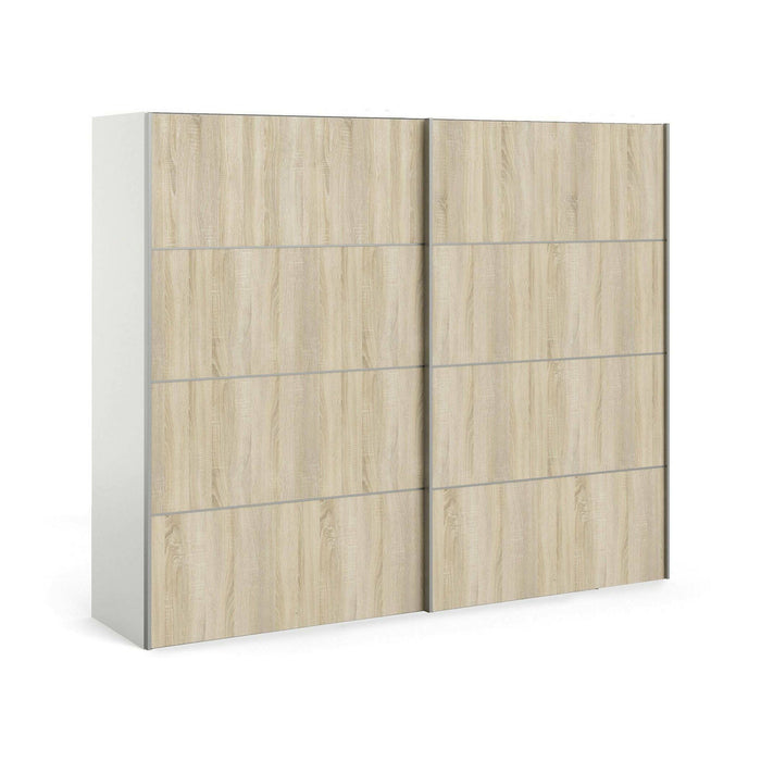 Guardaroba 2 ante Acerno, Mobile camera da letto, Cabina armadio portabiti, Armadio appendiabiti, 243x64 h202 cm, Bianco e Quercia