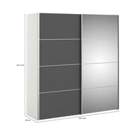 Guardaroba 2 ante Astrée, Mobile camera da letto, Cabina armadio portabiti, Armadio appendiabiti, 182x64 h202 cm, Bianco e Grigio