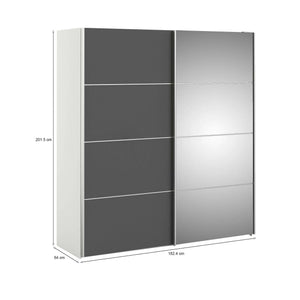 Guardaroba 2 ante Astrée, Mobile camera da letto, Cabina armadio portabiti, Armadio appendiabiti, 182x64 h202 cm, Bianco e Grigio