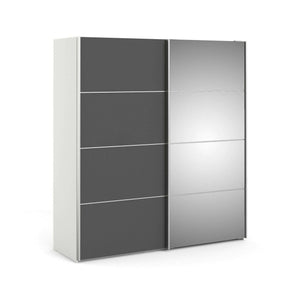 Guardaroba 2 ante Astrée, Mobile camera da letto, Cabina armadio portabiti, Armadio appendiabiti, 182x64 h202 cm, Bianco e Grigio