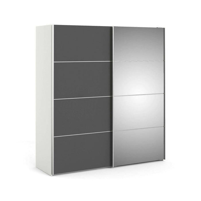 Guardaroba 2 ante Astrée, Mobile camera da letto, Cabina armadio portabiti, Armadio appendiabiti, 182x64 h202 cm, Bianco e Grigio