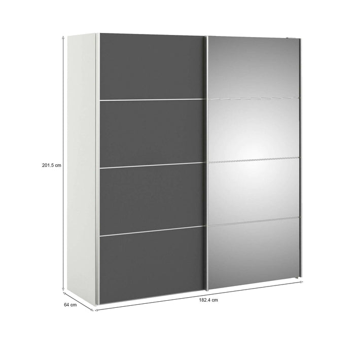 Guardaroba 2 ante Cerreto, Mobile camera da letto, Cabina armadio portabiti, Armadio appendiabiti, 182x64 h202 cm, Grigio e Bianco