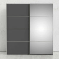 Guardaroba 2 ante Cerreto, Mobile camera da letto, Cabina armadio portabiti, Armadio appendiabiti, 182x64 h202 cm, Grigio e Bianco