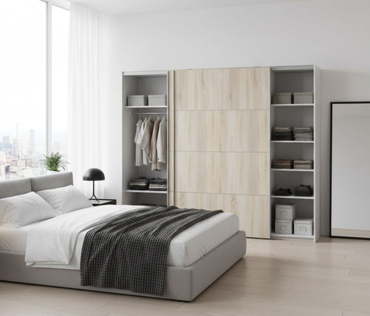 Guardaroba 2 ante Avelengo, Mobile camera da letto, Cabina armadio portabiti, Armadio appendiabiti, 243x64 h202 cm, Quercia e Bianco