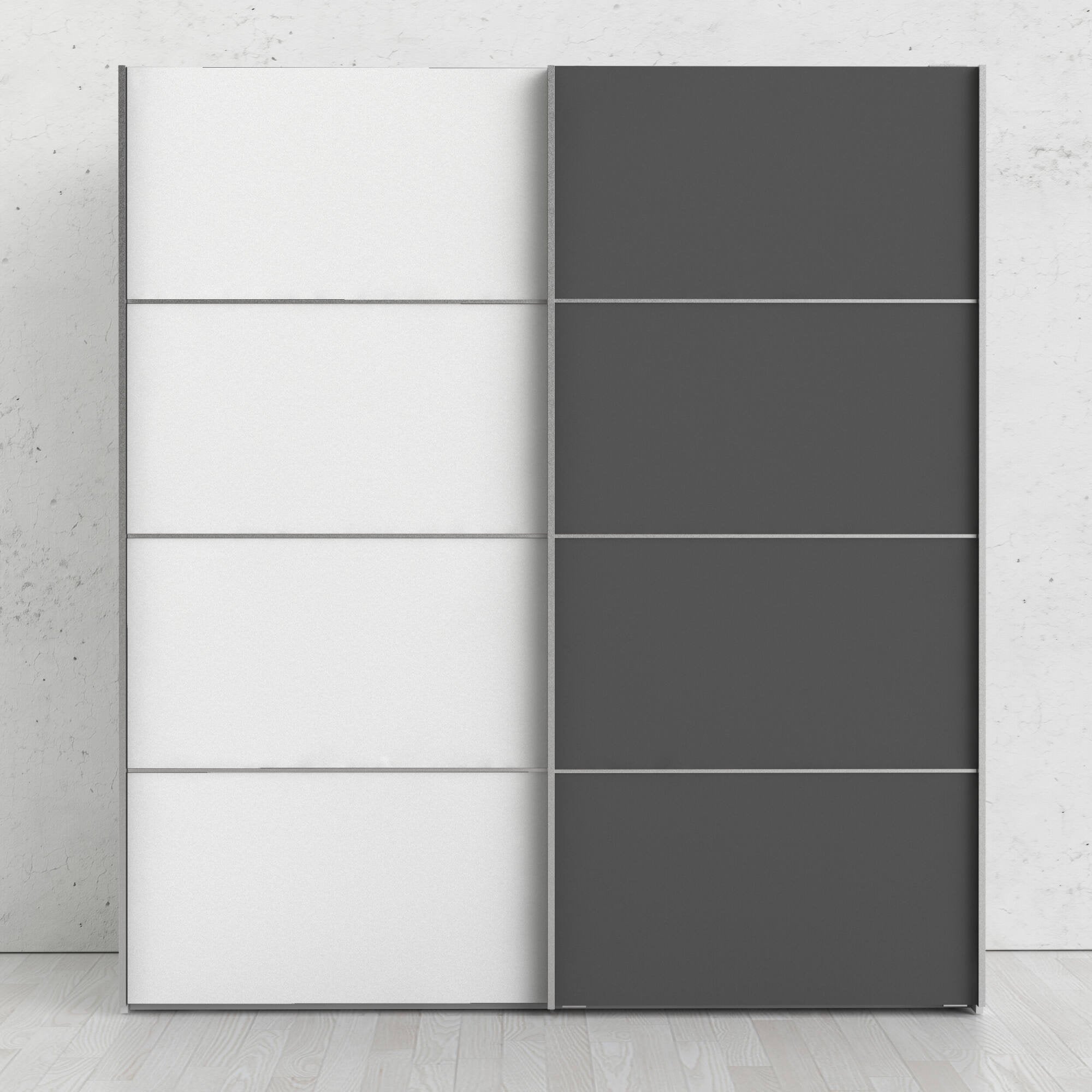 Guardaroba 2 ante Anela, Mobile camera da letto, Cabina armadio portabiti, Armadio appendiabiti, 182x64 h202 cm, Grigio e Bianco