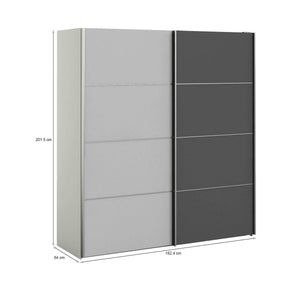 Guardaroba 2 ante Anela, Mobile camera da letto, Cabina armadio portabiti, Armadio appendiabiti, 182x64 h202 cm, Grigio e Bianco