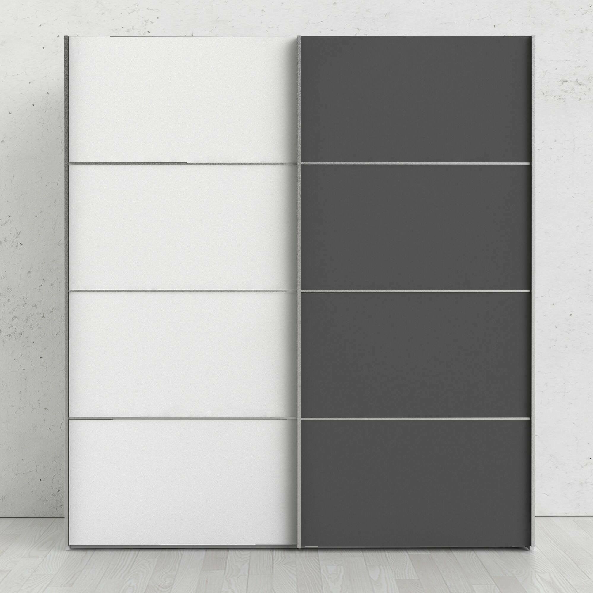 Guardaroba 2 ante Anela, Mobile camera da letto, Cabina armadio portabiti, Armadio appendiabiti, 182x64 h202 cm, Grigio e Bianco