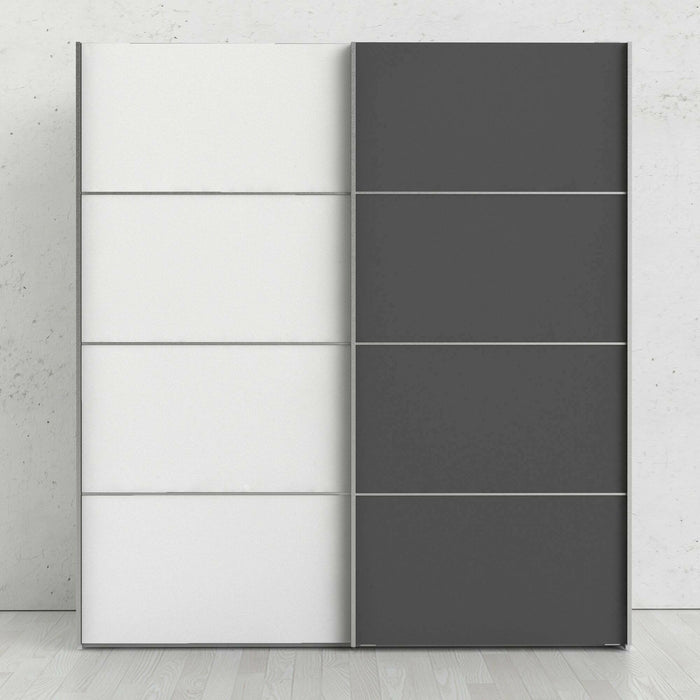 Guardaroba 2 ante Anela, Mobile camera da letto, Cabina armadio portabiti, Armadio appendiabiti, 182x64 h202 cm, Grigio e Bianco