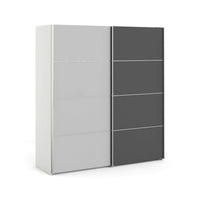 Guardaroba 2 ante Anela, Mobile camera da letto, Cabina armadio portabiti, Armadio appendiabiti, 182x64 h202 cm, Grigio e Bianco