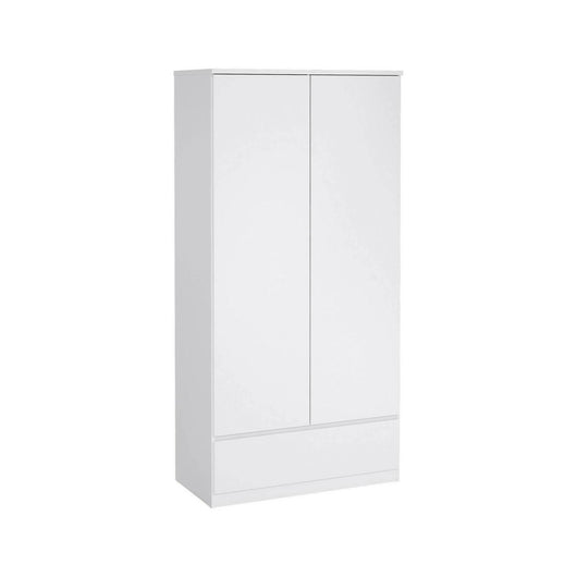 Guardaroba 2 ante Kab, Mobile camera da letto, Cabina armadio portabiti, Armadio appendiabiti, 99x50 h201 cm, Bianco lucido