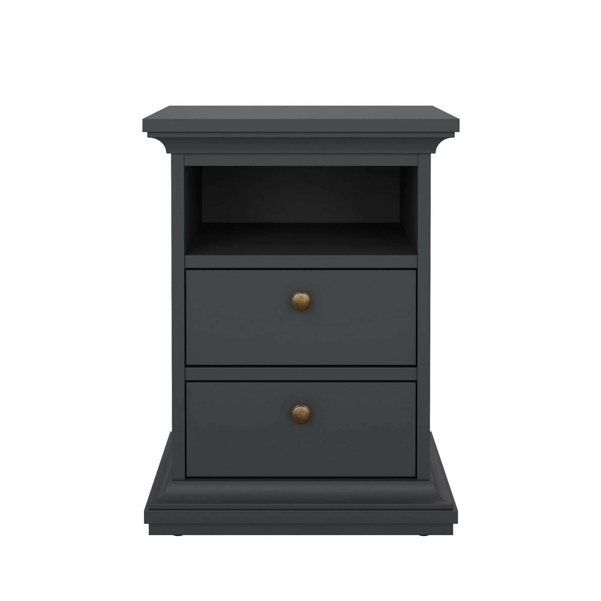 Comodino Alichin, Comò basso, Tavolino da notte, Mensola da letto, 44x40 h59 cm, Grigio