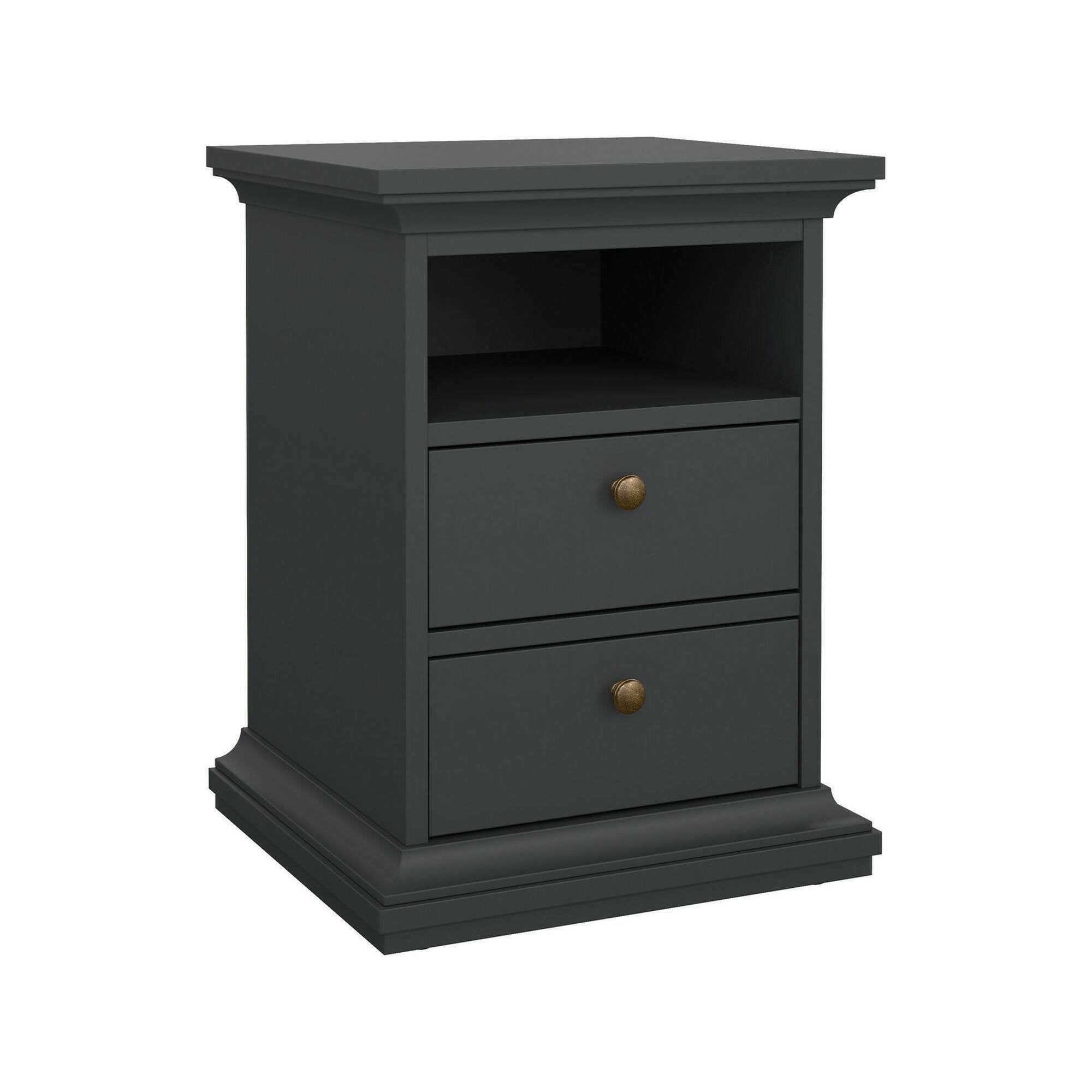 Comodino Alichin, Comò basso, Tavolino da notte, Mensola da letto, 44x40 h59 cm, Grigio