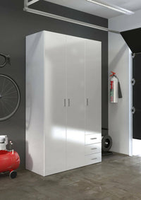 Guardaroba 3 ante Aquilone, Mobile camera da letto, Cabina armadio portabiti, Armadio appendiabiti, 116x50 h200 cm, Bianco lucido