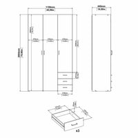 Guardaroba 3 ante Aquilone, Mobile camera da letto, Cabina armadio portabiti, Armadio appendiabiti, 116x50 h200 cm, Bianco lucido