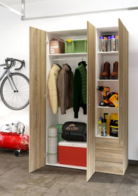 Armadio guardaroba a tre ante e tre Aquilone, colore quercia, cm 115 x 49 x h200