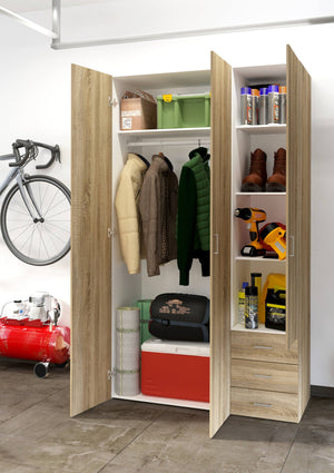 Armadio guardaroba a tre ante e tre Aquilone, colore quercia, cm 115 x 49 x h200