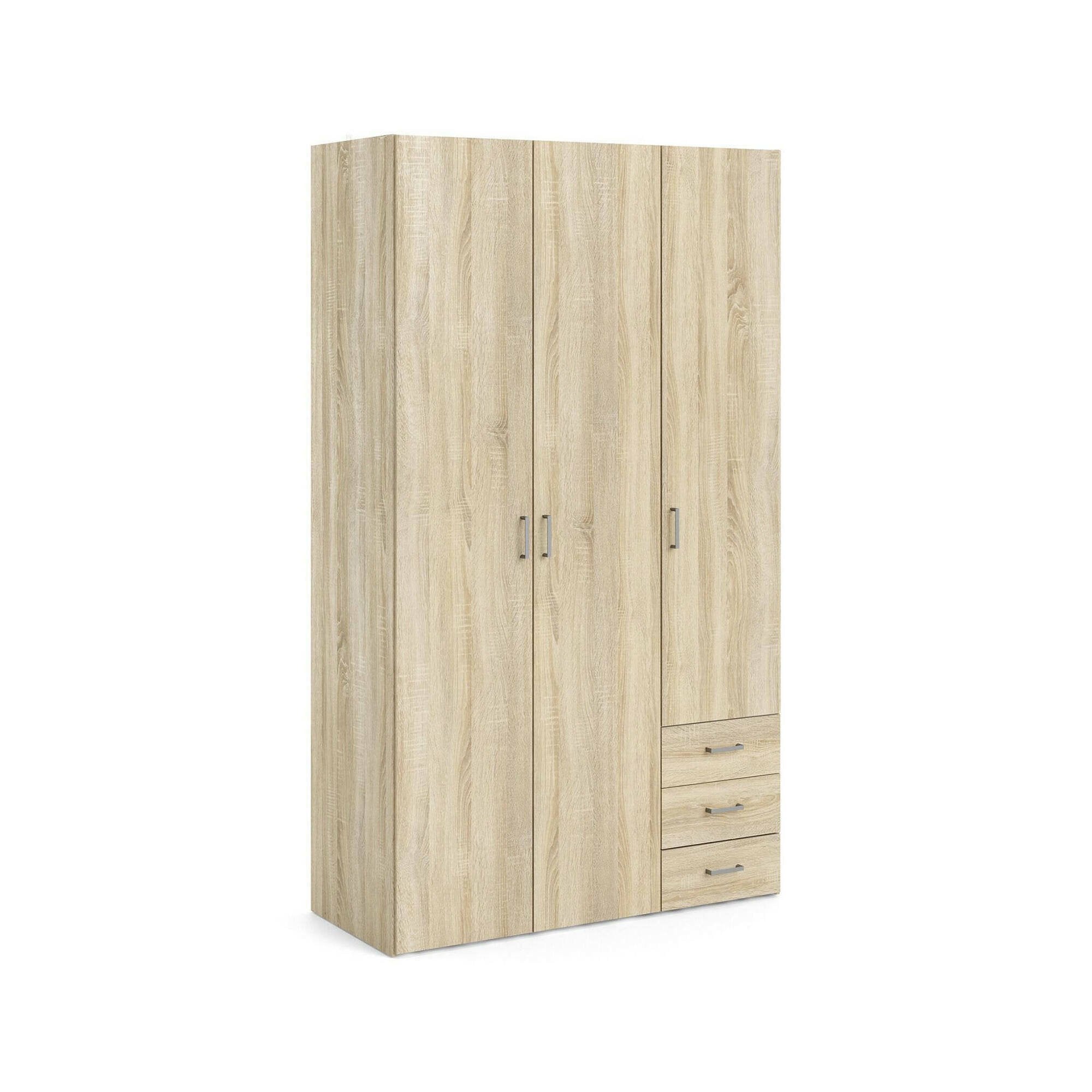 Armadio guardaroba a tre ante e tre Aquilone, colore quercia, cm 115 x 49 x h200