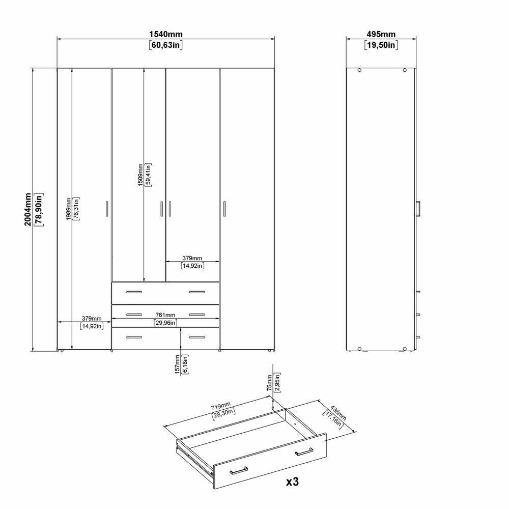 Guardaroba grande Amoruccio, Mobile camera da letto, Cabina armadio portabiti, Armadio appendiabiti, 154x50 h200 cm, Bianco lucido