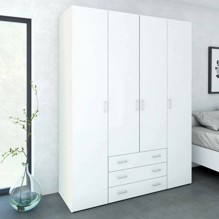 Guardaroba grande Amoruccio, Mobile camera da letto, Cabina armadio portabiti, Armadio appendiabiti, 154x50 h200 cm, Bianco lucido