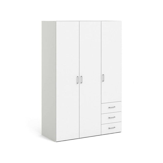 Armadio guardaroba a tre ante battenti e tre Arley, colore bianco, Misure 115 x 175 x 49 cm