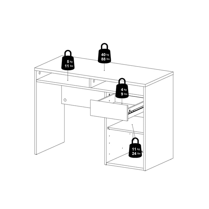 Scrivania Abbadu, Scrittoio multiuso, Tavolo per ufficio porta PC, Piano di lavoro, 110x48 h77 cm, Bianco lucido