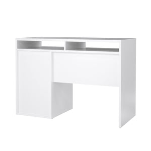 Scrivania Abbadu, Scrittoio multiuso, Tavolo per ufficio porta PC, Piano di lavoro, 110x48 h77 cm, Bianco lucido