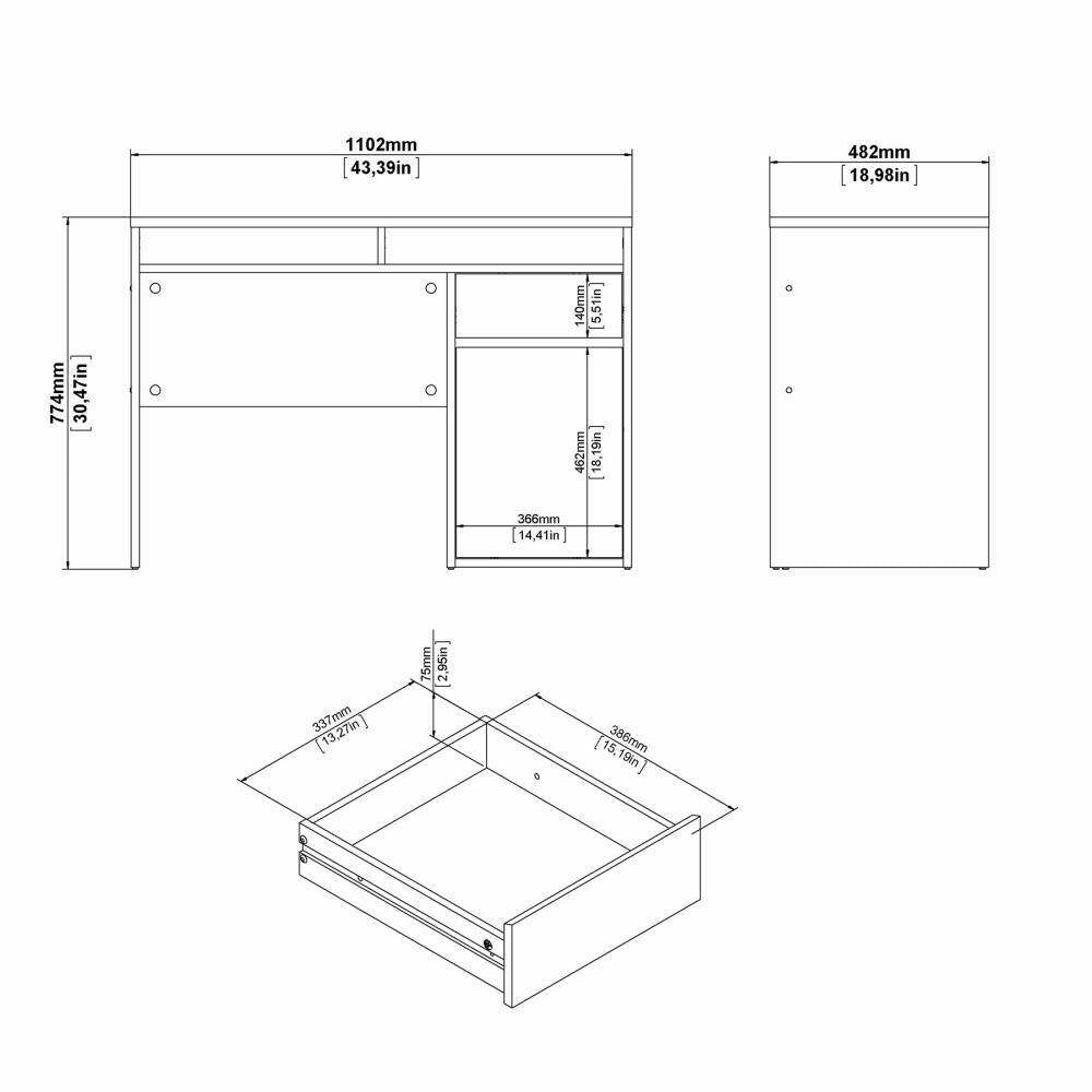 Scrivania Abbadu, Scrittoio multiuso, Tavolo per ufficio porta PC, Piano di lavoro, 110x48 h77 cm, Bianco lucido