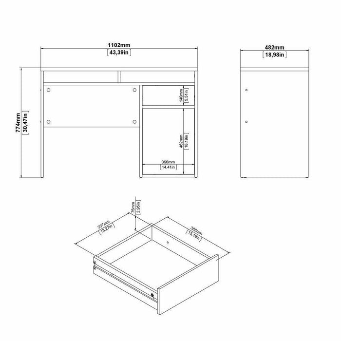 Scrivania Abbadu, Scrittoio multiuso, Tavolo per ufficio porta PC, Piano di lavoro, 110x48 h77 cm, Bianco lucido