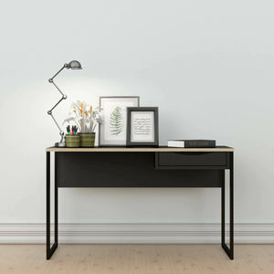 Scrivania Gil, Scrittoio multiuso, Tavolo per ufficio porta PC, Piano di lavoro, 130x48 h77 cm, Nero