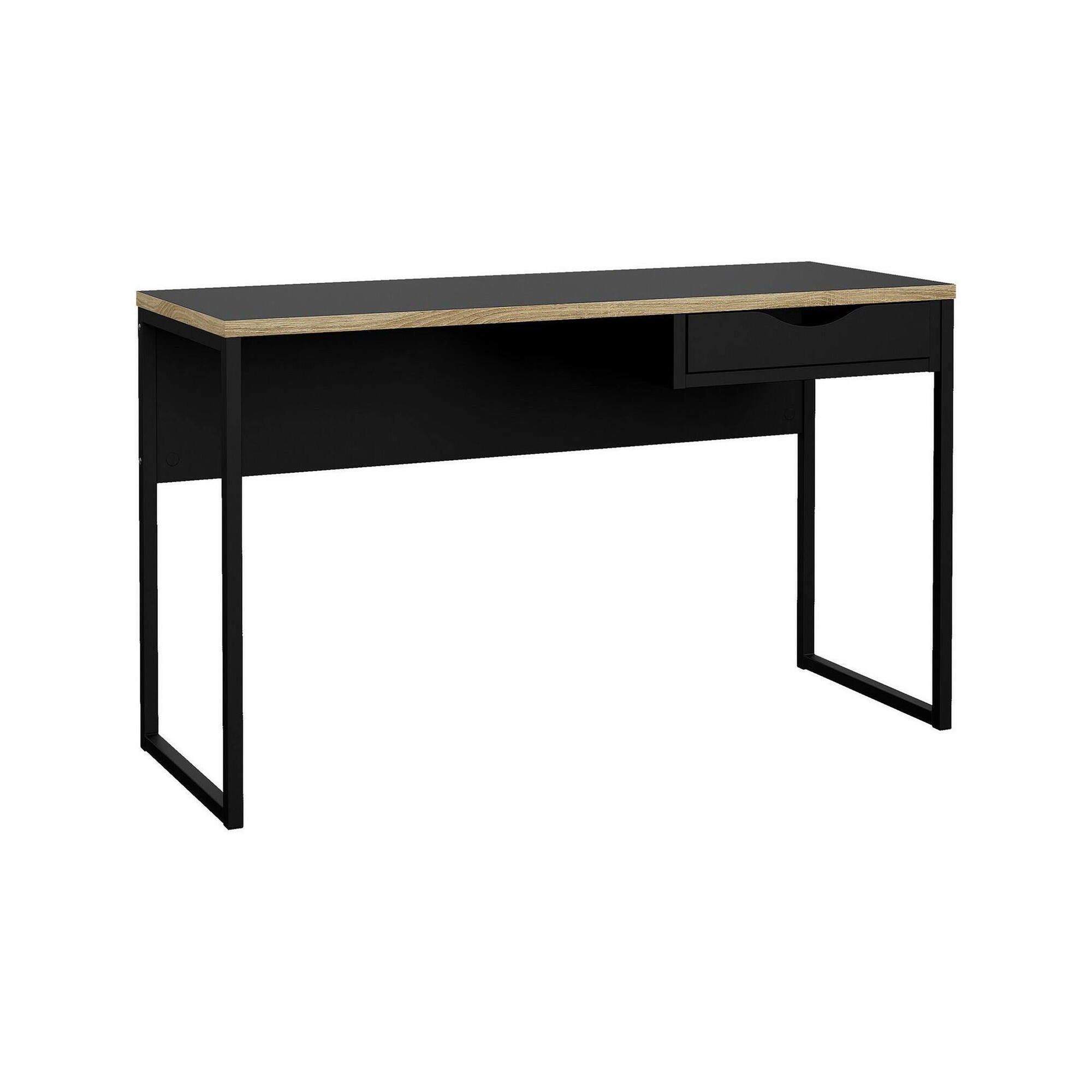 Scrivania Gil, Scrittoio multiuso, Tavolo per ufficio porta PC, Piano di lavoro, 130x48 h77 cm, Nero