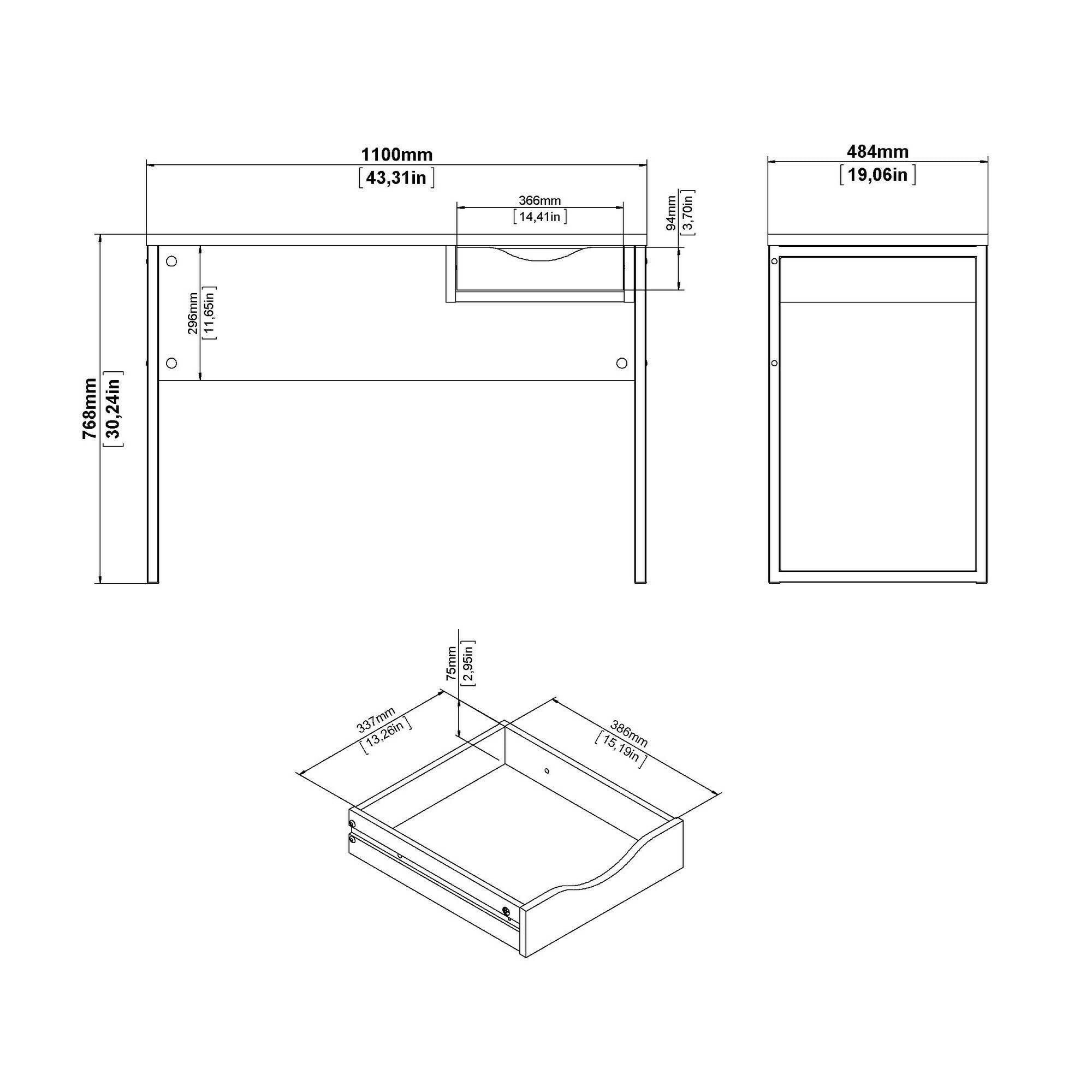 Scrivania Agave, Scrittoio multiuso, Tavolo per ufficio porta PC, Piano di lavoro, 110x48 h77 cm, Bianco
